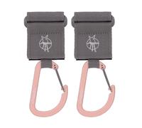 LÄSSIG Pram Attachment (2 Pieces) Velcro Carabiner Hook Carabiner Hook Pram Hook Shopping Hook Metal/Stroller Hooks with Carabiner Grey