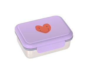 LÄSSIG Children's Lunch Box Stainless Steel Lunch Box Breakfast Box Sustainable Nursery School Lunch Box Stainless Steel Little Gang Heart Purple