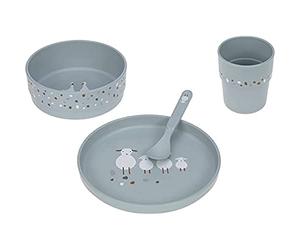 LÄSSIG Children's tableware set plate bowl mug spoon/Dish Set PP/Cellulose Tiny Farmer Sheep/Goose blue (Plate, Bowl, Mug, Spoon)