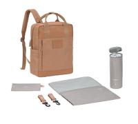 LÄSSIG GRE Vividal Almond Baby Changing Backpack with Changing Mat, Pram Attachment, Bottle Holder Sustainably Produced