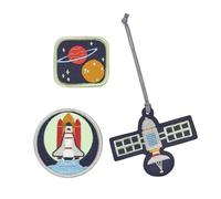 LÄSSIG Pendant and Patches Set (3 Pieces) with Press Stud, School Patches Set, Spaces, One Size, Modern