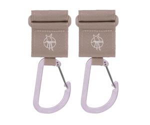 LÄSSIG Pram Attachment (2 Pieces) Velcro Carabiner Hook Carabiner Hook Pram Hook Shopping Hook Metal/Stroller Hooks with Carabiner Beige