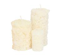 Laeto Rose Detail Unscented Pillar Candle Set - Pack of 3 White Coloured Candles for Romantic, Wedding & Church Use