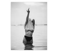 LAEYJWR Black and White Photography Poster Feminine Vintage Canvas Wall Art,Feminist Art Photos Middle Finger Prints Wall Decor for Bathroom Living Room Bedroom 12x16inch Unframed