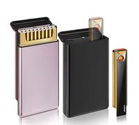 Lafagiet 2 Packs Cigarette Case with Lighter for 100 mm King Size, Odour & Moisture Proof, Metal Slim Cigarette Case for Women, Men, Gift Idea