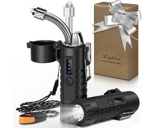 Lafagiet Electric Lighter, USB C Rechargeable, with LED Battery Display, Flashlight, 360° Flexible extendable Arc Lighters for Candle, Camping, Outdoor Adventure