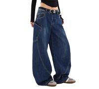 Lafaguw Baggy Jeans for Woman Men High Waisted Barrel Leg Jeans Casual Loose Denim Pants Streetwear Clothes, Blue1, S