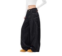 Lafaguw Baggy Jeans for Woman Men High Waisted Barrel Leg Jeans Casual Loose Denim Pants Streetwear Clothes, Black1, Medium