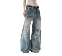 Lafaguw Baggy Jeans for Woman Men High Waisted Wide Leg Pants Y2K Grunge Streetwear Summer Emo Clothes, Blue8, Large