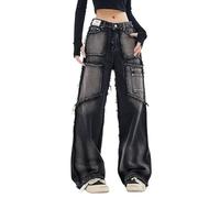 Lafaguw Baggy Jeans for Women Men Ripped Straight Leg Pants High Waisted Distressed Jeans Y2K Grunge Summer Clothes., Black2, Medium