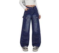 Lafaguw Cargo Jeans for Women Low Waist Baggy Pants Y2k, Dark Blue, Large