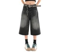 Lafaguw Cropped Jeans for Women Men High Waist Wide Leg Baggy Jorts Y2K Casual Denim Capris Pants Grunge Summer Clothes., Black1, L Shorts