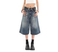 Lafaguw Cropped Jeans for Women Men High Waist Wide Leg Baggy Jorts Y2K Casual Denim Capris Pants Grunge Summer Clothes., Blue1, S Shorts