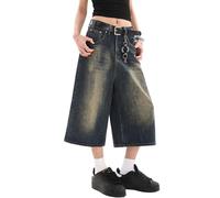 Lafaguw Cropped Jeans for Women Men High Waist Wide Leg Baggy Jorts Y2K Casual Denim Capris Pants Grunge Summer Clothes., Retro Blue1, M Short