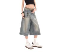Lafaguw Cropped Jeans for Women Men High Waist Wide Leg Baggy Jorts Y2K Casual Denim Capris Pants Grunge Summer Clothes., Light Blue1, S Shorts