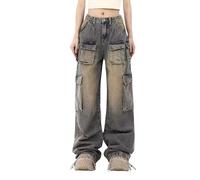 Lafaguw Women's Cargo Pants Low Waist Baggy Jeans Y2K Pocket Wide Leg Casual Trendy Streetwear Grunge Emo Clothes, Blue2, XS