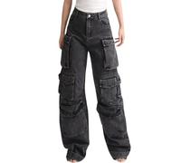 Lafaguw Women's Cargo Pants Low Waist Baggy Jeans Y2K Pocket Wide Leg Casual Trendy Streetwear Grunge Emo Clothes, Black4, Medium