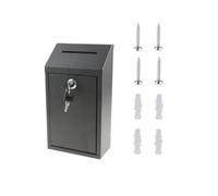 Lafamiya Metal Donation Box Wall Mounted Cash Safe Box 14.5x7.5x26 cm Black | Lockable Storage Box Plain Design for Voting Tips Jar Home Office Outdoor Use