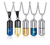 LAFATINA 5PCS Mens Women Medical Alert ID Capsule Tube Stainless Steel Pill Case Emergency Card Holder Pendant Necklace for Boys Girls Old