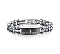 LAFATINA Mens Masculine Large Heavy Motorcycle Bicycle Link Chain with English Bible Verse Cross ID Bangle Lords Prayer Bike Chain Bracelet Wristband