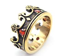 LAFATINA Men's Vintage Royal King Crown Ring Unisex Stainless Steel Cross and Crown Knight Bands Domineering Ring