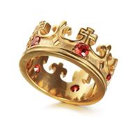 LAFATINA Men's Vintage Royal King Crown Ring Unisex Stainless Steel Cross and Crown Knight Bands Domineering Ring