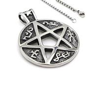 LAFATINA Powerful Pentacle Witch Gothic Pewter Pendant Necklaces for Men Women Stainless Steel