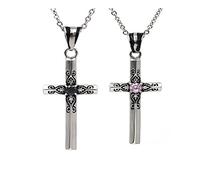 LAFATINA Vintage His Hers Cross Pendant Necklace Set for Couples Stainless Steel Religious Prayer Necklace for Christmas Valentine Men Women