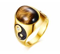 LAFATINA Vintage Yin Yang Balance Wedding Bands Men's Women Stainless Steel Tiger Eye Stone Tai Chi Class Rings