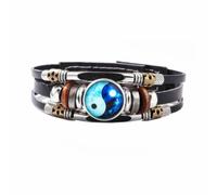 LAFATINA Yin Yang Cuff Bracelets Handmade Surfer Leather Rope Wrist Taichi Bangle for Men Women Adjustable, 7-8 inches