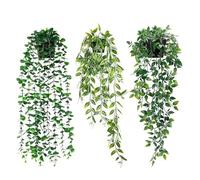 Lafecuw Artificial Hanging Plant, 3 Pack Fake Hanging Plants with Pot, Greenery Faux Fake Ivy Decor, Fake Ivy Potted Plants for Indoor Outdoor Home Decor Wall Room Patio Office Table Shelf