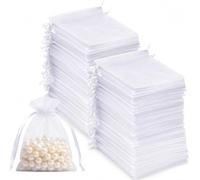 Lafefe 100Pcs Organza Gift Pouches, 10x15CM Clear Mesh Drawstring Pouches, Organza Gift Bags for Wedding Favours, Party, Festival, Candy and Game Favour Bags - White