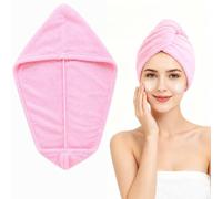 Lafefe 1Pcs Microfibre Hair Towel Wrap, Coral Fleece Hair Towel Wrap, Super Absorbent Quick Dry Microfiber Hair Towel with Button & Elastic Loop, Hair Turban Towel for Home, Spa, Travel - Pink
