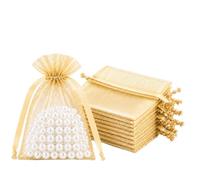 Lafefe 20Pcs Organza Gift Pouches, 10x15CM Clear Mesh Drawstring Pouches, Organza Gift Bags for Wedding Favours, Party, Festival, Candy and Game Favour Bags - Gold
