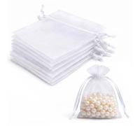 Lafefe 20Pcs Organza Gift Pouches, 10x15CM Clear Mesh Drawstring Pouches, Organza Gift Bags for Wedding Favours, Party, Festival, Candy and Game Favour Bags - White