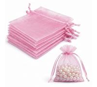 Lafefe 20Pcs Organza Gift Pouches, 10x15CM Clear Mesh Drawstring Pouches, Organza Gift Bags for Wedding Favours, Party, Festival, Candy and Game Favour Bags - Pink