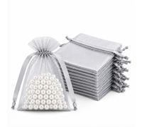 Lafefe 20Pcs Organza Gift Pouches, 10x15CM Clear Mesh Drawstring Pouches, Organza Gift Bags for Wedding Favours, Party, Festival, Candy and Game Favour Bags - GRAY