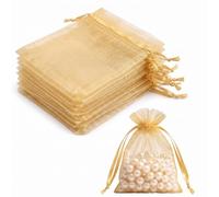 Lafefe 20Pcs Organza Gift Pouches, 10x15CM Clear Mesh Drawstring Pouches, Organza Gift Bags for Wedding Favours, Party, Festival, Candy and Game Favour Bags - Champagne Gold
