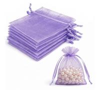Lafefe 20Pcs Organza Gift Pouches, 10x15CM Clear Mesh Drawstring Pouches, Organza Gift Bags for Wedding Favours, Party, Festival, Candy and Game Favour Bags - Purple