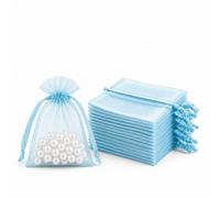 Lafefe 20Pcs Organza Gift Pouches, 10x15CM Clear Mesh Drawstring Pouches, Organza Gift Bags for Wedding Favours, Party, Festival, Candy and Game Favour Bags - BLUE