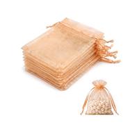 Lafefe 20Pcs Organza Gift Pouches, 7x9CM Clear Mesh Drawstring Pouches, Organza Gift Bags for Wedding Favours, Party, Festival, Candy and Game Favour Bags - peach beige