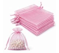 Lafefe 20Pcs Organza Gift Pouches, 7x9CM Clear Mesh Drawstring Pouches, Organza Gift Bags for Wedding Favours, Party, Festival, Candy and Game Favour Bags - Pink