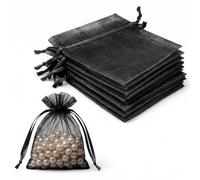 Lafefe 20Pcs Organza Gift Pouches, 7x9CM Clear Mesh Drawstring Pouches, Organza Gift Bags for Wedding Favours, Party, Festival, Candy and Game Favour Bags - Black