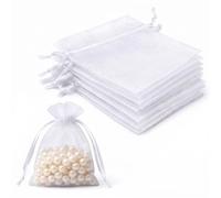 Lafefe 20Pcs Organza Gift Pouches, 7x9CM Clear Mesh Drawstring Pouches, Organza Gift Bags for Wedding Favours, Party, Festival, Candy and Game Favour Bags - White