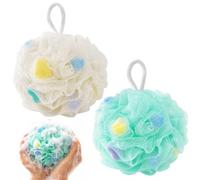 Lafefe 2Pcs Loofah Sponge with Built-in Sponge Core, Soft PE Mesh Shower Puff Body Scrubber for Rich Lather, Shower Puffs for Body Care, Home & Travel(Green+White)