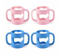 Lafefe 4 Pcs Baby Bottle Handles Silicone, Universal Bottle Handle Grips BPA Free Anti-Slip Bottle Protector for Hegen Pigeon Avent NUK Baby Feeding Accessories(Pink+Blue)