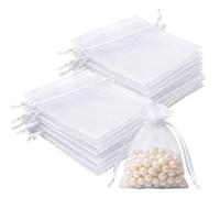Lafefe 50Pcs Organza Gift Pouches, 10x15CM Clear Mesh Drawstring Pouches, Organza Gift Bags for Wedding Favours, Party, Festival, Candy and Game Favour Bags - White