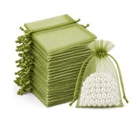 Lafefe 50Pcs Organza Gift Pouches, 10x15CM Clear Mesh Drawstring Pouches, Organza Gift Bags for Wedding Favours, Party, Festival, Candy and Game Favour Bags - GREEN