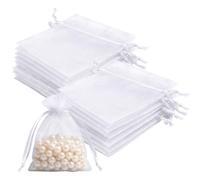 Lafefe 50Pcs Organza Gift Pouches, 7x9CM Clear Mesh Drawstring Pouches, Organza Gift Bags for Wedding Favours, Party, Festival, Candy and Game Favour Bags - White