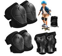 Lafefe 6PCS Black Kids Protective Gear Set Knee Elbow Wrist Pads, Lightweight Breathable Mesh & Hard Shell, Adjustable Straps Safety Pads S Size for Roller Skating Cycling Skateboard